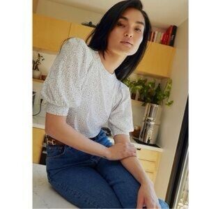 Nation LTD XS white black spot short puff sleeve tshirt